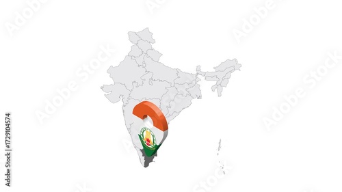 Location Tamil Nadu on map India. 3d Tamil Nadu State emblem map marker location pin. Map of India showing different parts. 4K.  Animated Video