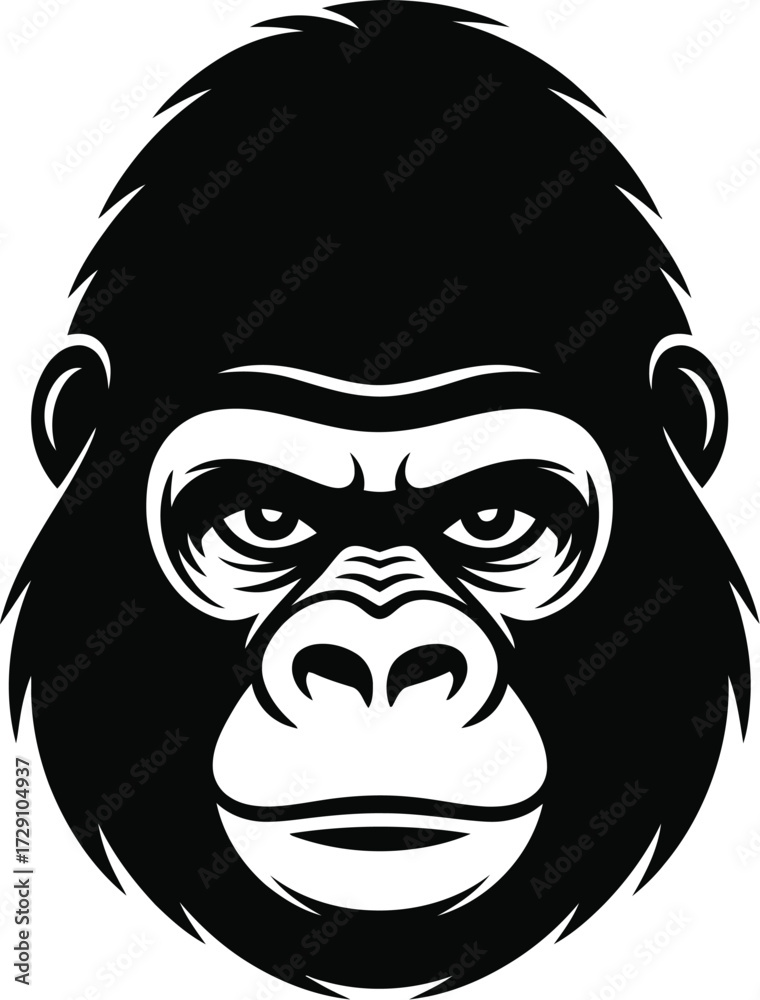 Fototapeta premium Black gorilla face vector silhouette primate animal