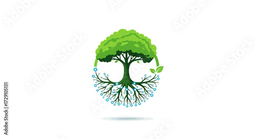 A vibrant digital ecosystem with a tree symbolizing growth and connectivity in technology