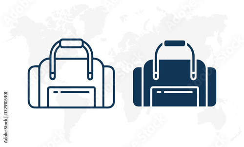 Vector art of two duffel bag icons, one outline and one solid navy blue