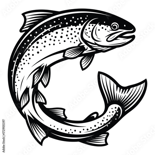 Leaping salmon fish silhouette design classic aquatic animal artwork silhouette