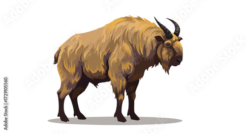 Golden Takin Illustration Majestic Himalayan Mountain Goat on White Background