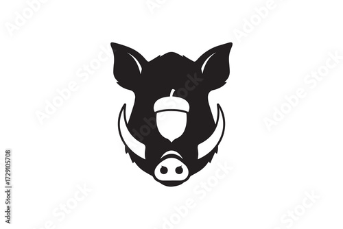 Wild Boar Head with Acorn Logo Design Fierce Boar Head Silhouette Isolated
