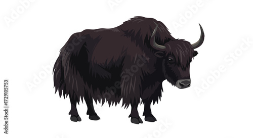 Majestic Yak Illustration Isolated Black Yak on White Background