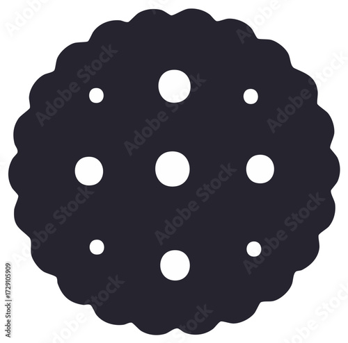 Dark cookie with white dots stylized icon graphic design for food and baking themes
