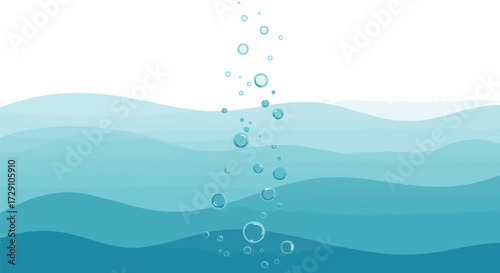 Abstract Water Bubbles Rising in Blue Liquid Background