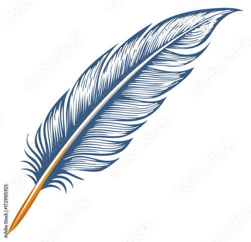 Elegant Blue Quill Feather with Golden Quill Tip