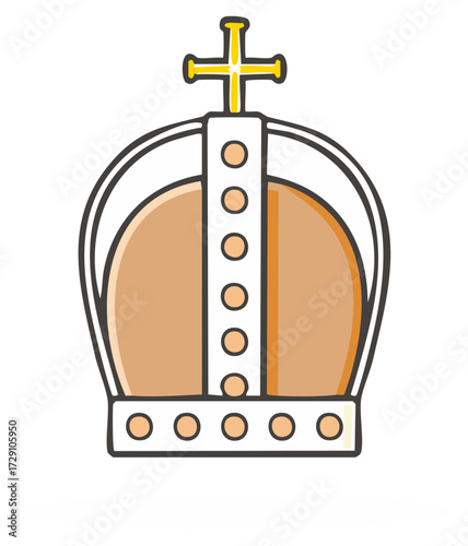 Cartoon Crown with Cross Simple Icon Design for Royalty or Kingship
