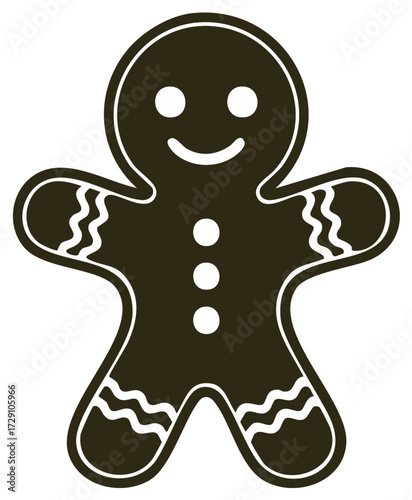 Cute smiling gingerbread man Christmas holiday cookie vector illustration icon