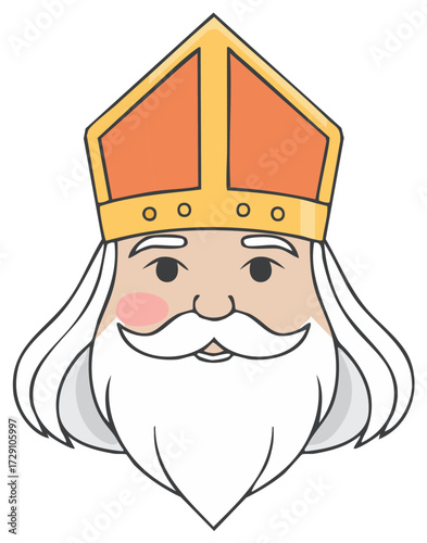 Cartoon Illustration of a Traditional Bishop Character with Miter and White Beard Festive Holiday Design Element