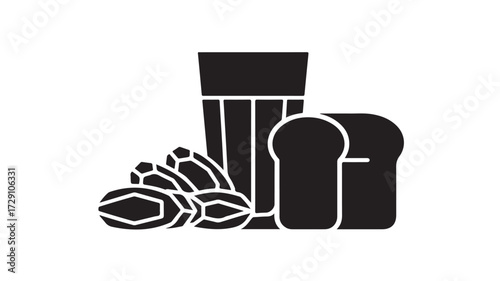 Simple breakfast essentials featuring milk, toast, and nuts - a delicious start to the day, perfect for healthy lifestyle promotions and recipe inspiration, minimalist design