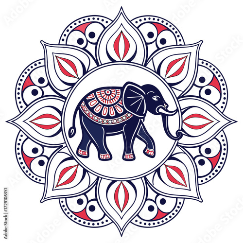 Intricate cultural mandala with an elephant motif ornamental decorative design