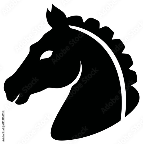 Elegant black horse head silhouette stylized graphic resembling a chess knight piece vector icon