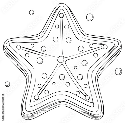 Starfish drawing illustration with bubbles in the ocean