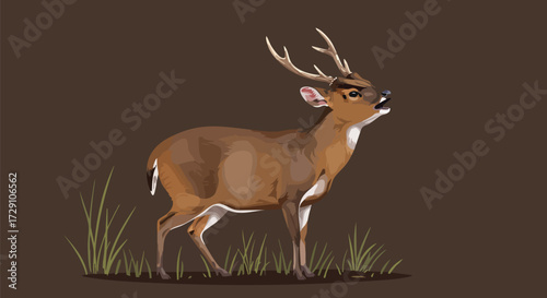 Watercolor Illustration of a Majestic Muntjac Deer in Natural Habitat