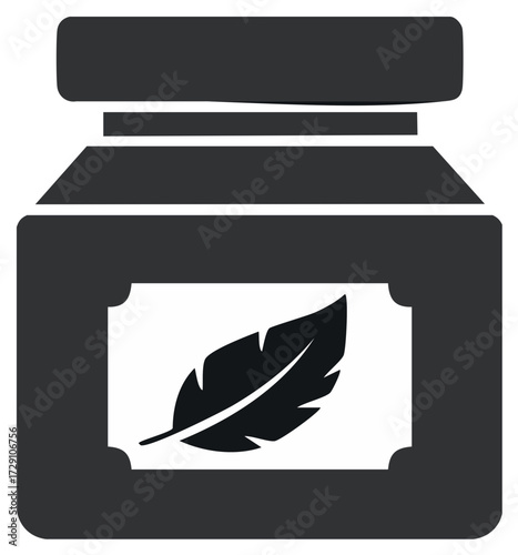 Stylized ink jar icon with feather emblem symbolizing writing education and creativity