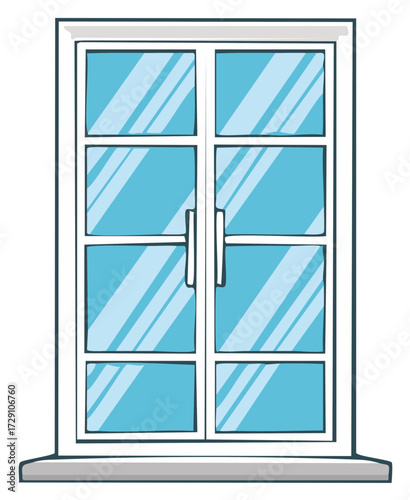 White framed double window with transparent panes and handles, allowing outside light to enter the home