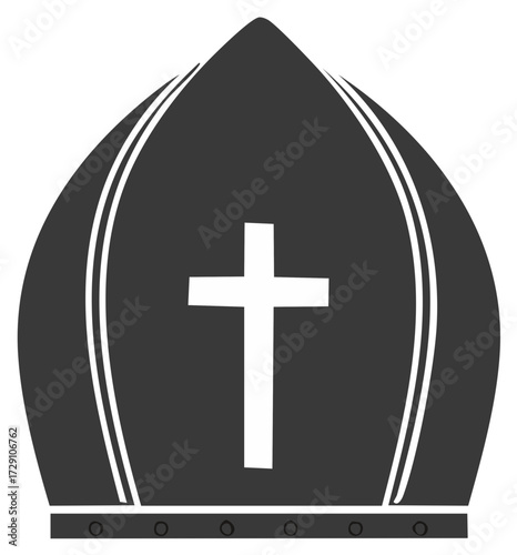 Christian Mitre Hat with White Cross Religious Symbol Icon