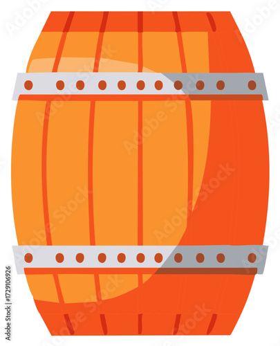 Illustration of wooden barrel with metal hoops, for storage and decoration