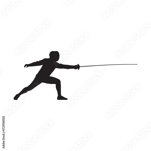 fencing sports icon logo solid style silhouette vector flat illustration design