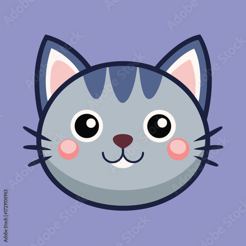 Adorable simple cat face icon with whiskers and ears perfect for pet lovers and animal themes