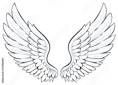 White angel wings graphic design illustration for logos and decorations