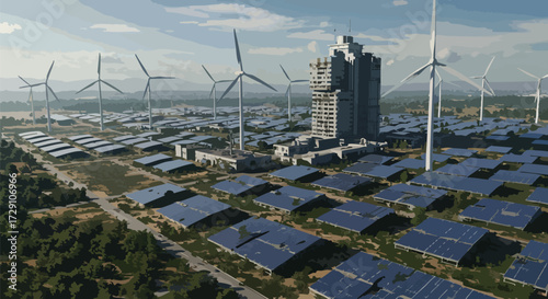Sustainable Energy City Solar Panels and Wind Turbines Powering Future Urban Development