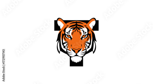 Tiger Illustration with the Letter T, in modern orange, black, and white color scheme