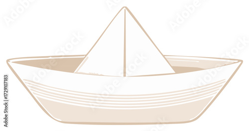 Illustrated beige paper boat sailing craft origami toy drawing handmade art kids fun projects design