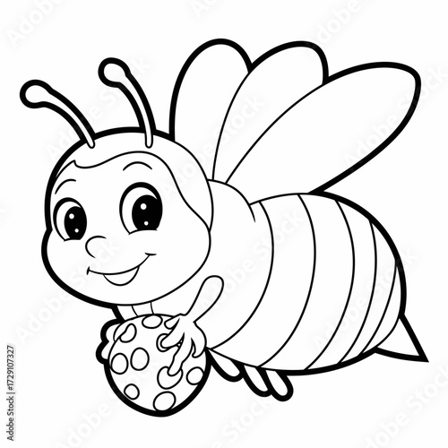 Cute cartoon bee holding honeycomb vector illustration scalable eps icon for kids silhouette white background
