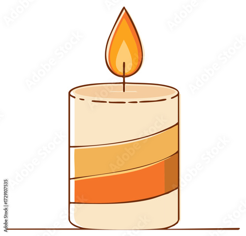 Stylized illustration of a lit candle with warm color bands and a bright flame.