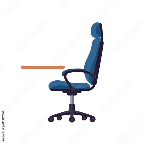 Blue Ergonomic Office Chair with Armrests and Headrest Isolated Vector Illustration