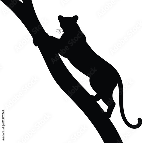 Black panther climbing tree silhouette vector