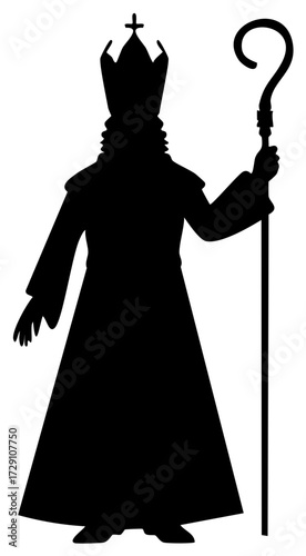 Black silhouette of a saint bishop with a mitre and crosier staff
