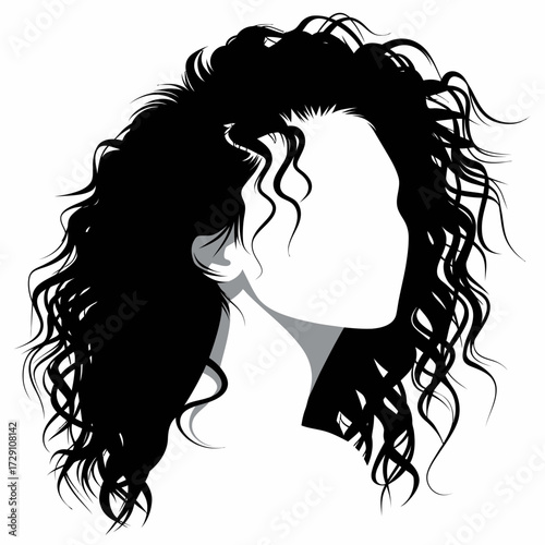 Woman curly hair silhouette vector illustration scalable graphic design element silhouette white background