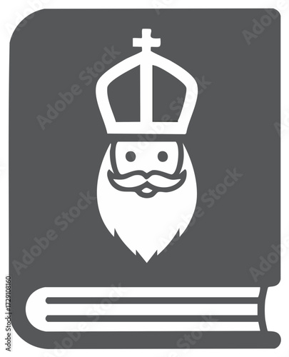 Monarch king head with crown beard and cross symbol on a book for royalty wisdom law