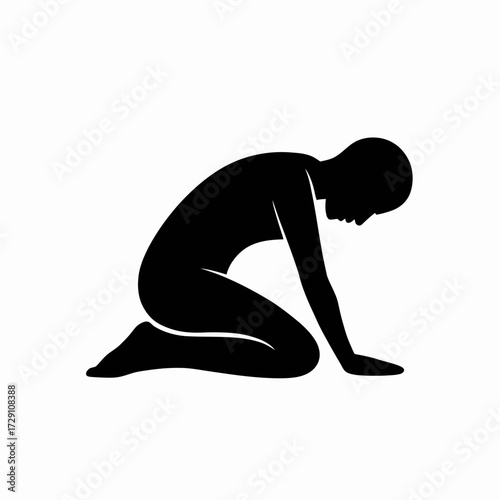 Black silhouette person kneeling figure vector illustration scalable eps icon silhouette white background