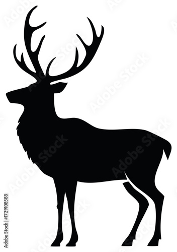 Majestic Stag Silhouette with Large Antlers Standing Still Profile View