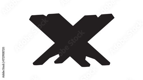 Bold black abstract symbol resembling an X or starburst, perfect for modern branding, logos, and design projects seeking a strong visual statement and dynamic impact.
