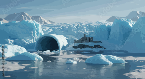 Arctic Ice Cave and Fortress Climate Change Impact on Polar Landscape