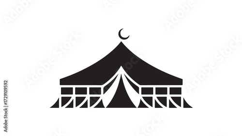 Elegant Islamic tent design with crescent moon symbol, perfect for religious celebrations, cultural events, and Ramadan greetings, offering a sophisticated visual for diverse projects.