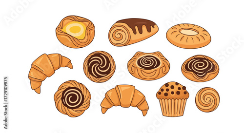 Delicious Assortment of Baked Pastries Croissants Danish and Muffins