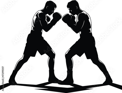 Boxers fighting silhouette boxing fighters