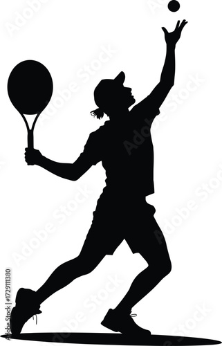 Tennis player serving ball silhouette racket