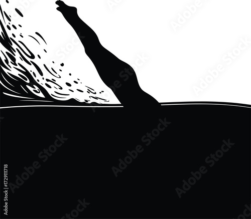 Diver silhouette splashing water diving swimming