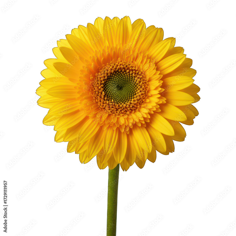 Naklejka premium Vibrant yellow gerbera daisy, centered against black background