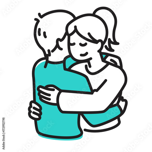 Woman and man hugging