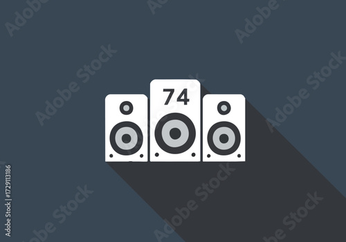 Modern Audio Speaker System with Number 74 Graphic Music Sound Entertainment Icon