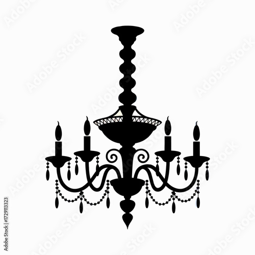 Elegant Chandelier Silhouette on White Background Depicting Sophistication and Classic Design Perfect for Interior Decor Themes