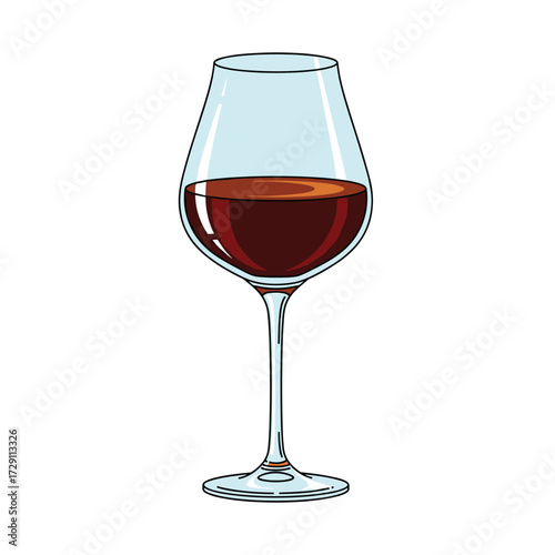 A detailed illustration of a glass filled with rich red wine.
